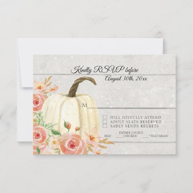 Invitation RSVP Aquarelle Rustique Floral Blanc Citrouille Bo (Devant)
