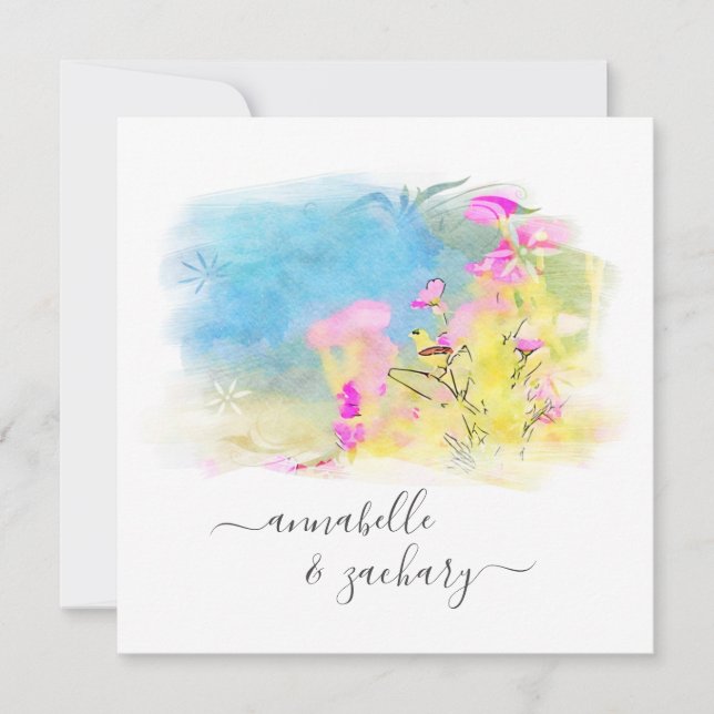 Invitation *~* RSVP AR15 QR Mariage FLORAL d'oiseaux d'aquare (Devant)