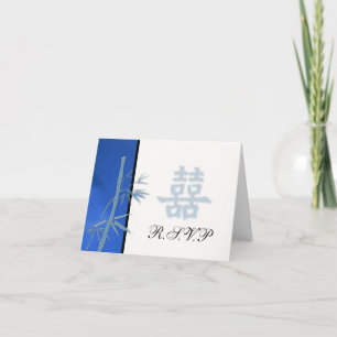 Invitation RSVP - Asiatique Bleu Double Bonheur Mariage RSVP