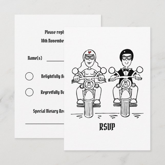 Invitation RSVP au mariage de motards (Devant / Derrière)