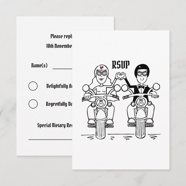 Invitation RSVP au mariage de motards pour (Devant / Derrière)