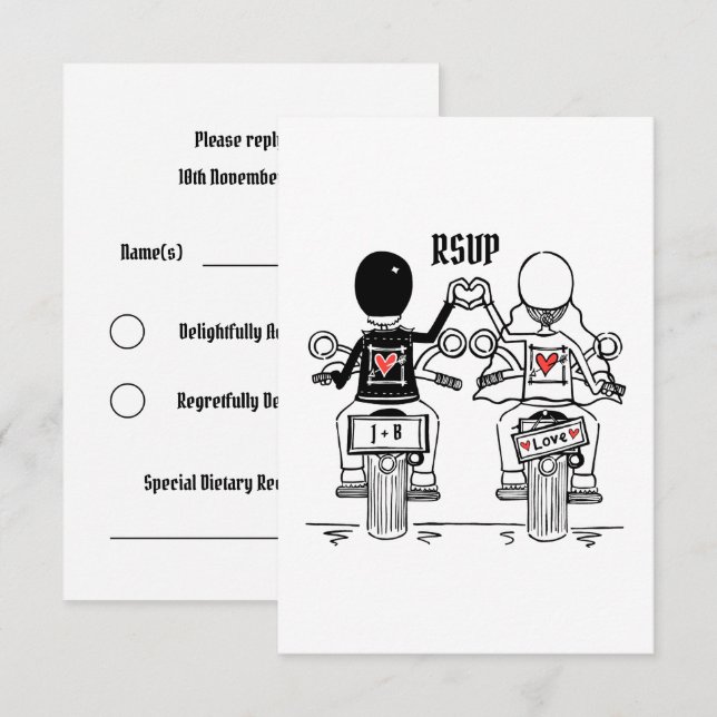 Invitation RSVP au mariage de motards pour (Devant / Derrière)