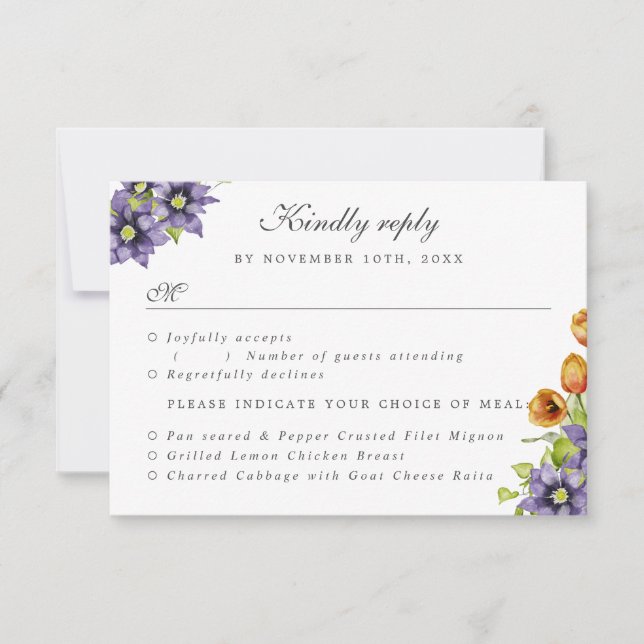 Invitation RSVP avec choix de repas fleurs de printemps d'aqu (Devant)