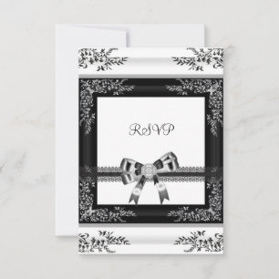 Invitation RSVP Black White Lace Floral Diamant 3