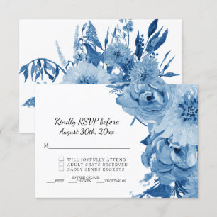 Invitation RSVP Bleu et Blanc Aquarelle Moderne Florale Maria