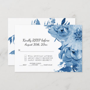 Invitation RSVP Bleu n Aquarelle blanche Mariage floral moder