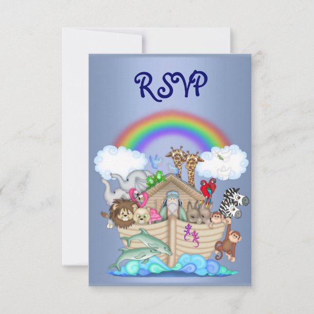 INVITATION RSVP BLEU POUR LES ANIMAUX DE L'ARCHE DE NOÉ (Devant)