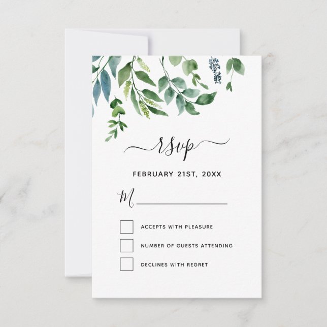 Invitation RSVP Botanical Greenery Foliage Watercolor Mariage (Devant)