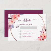 RSVP Bourgogne Fleurs Rose Or Géométrique Mariage