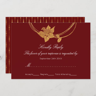 Invitation RSVP Burgundy Maroon Gold Floral Wreath Lux