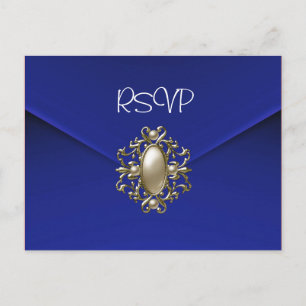 Invitation RSVP Carte Postale Bijou Perle Bleue