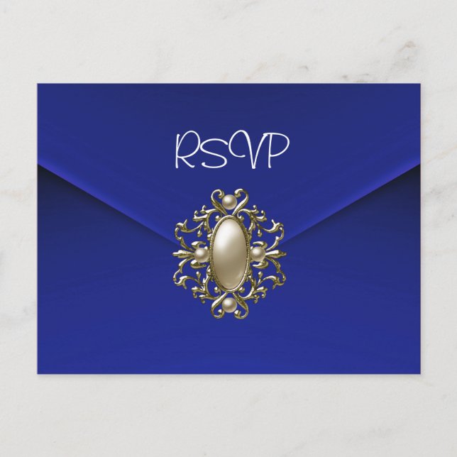 Invitation RSVP Carte Postale Bijou Perle Bleue (Devant)