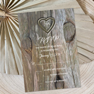 Invitation RSVP Carved Wood Heart