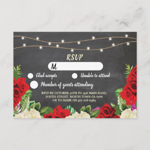 Invitation RSVP Chalk Mariage Lumières rustiques Roses rouges