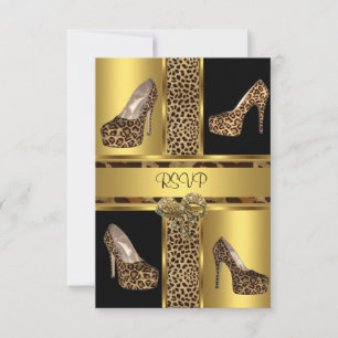 Invitation RSVP Chaussures à talons hauts Fête Léopard Or