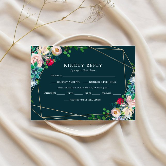 Invitation RSVP chic mariage Succulents & Or (Créateur téléchargé)