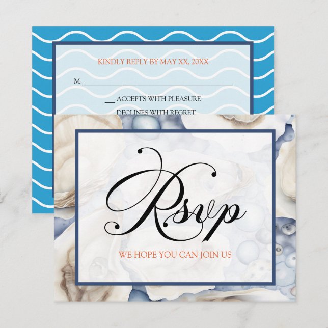 Invitation RSVP Clam Shells Plage ou destination (Devant / Derrière)