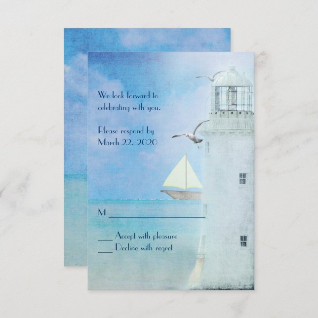 Invitation RSVP de mariage au phare blanc (Devant / Derrière)