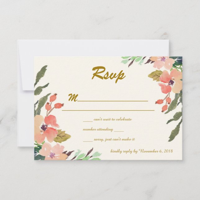 Invitation RSVP de mariage aux florales aquarelle (Devant)