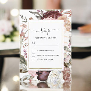Invitation RSVP de mariage Bohème Rose Poussiéreux Bourgogne