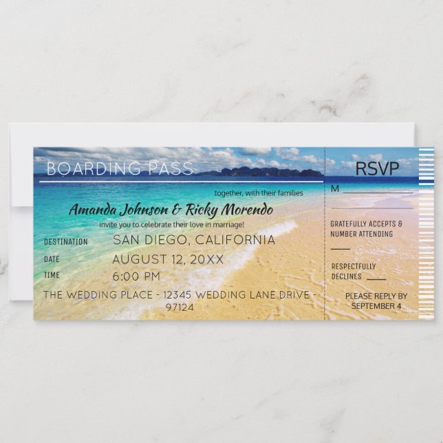 Invitation RSVP de mariage de destination de plage (Devant)