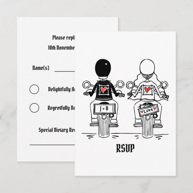 Invitation RSVP de mariage de moto pour (Devant / Derrière)