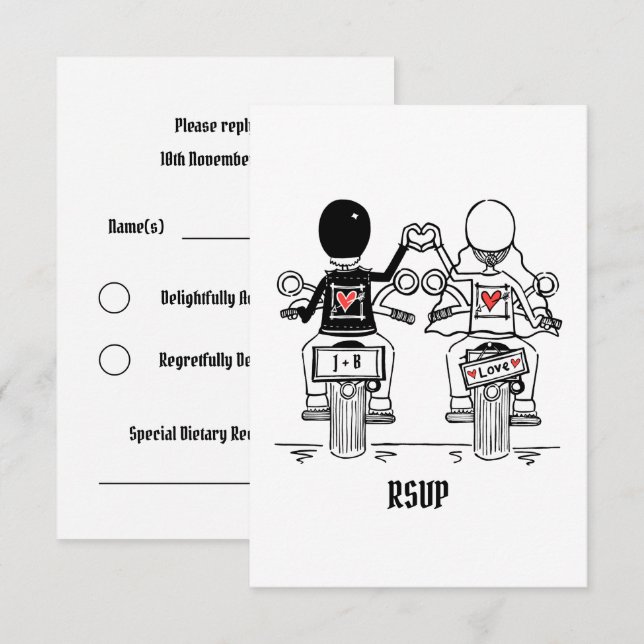 Invitation RSVP de mariage de moto pour (Devant / Derrière)