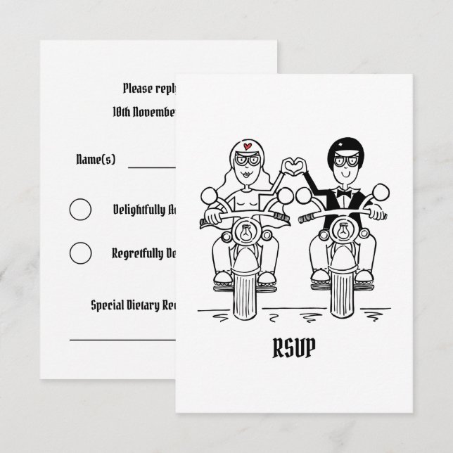 Invitation RSVP de mariage de moto pour (Devant / Derrière)
