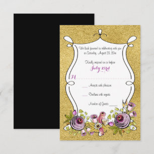 Invitation RSVP de mariage fantaisiste Feuille de FAUX or,