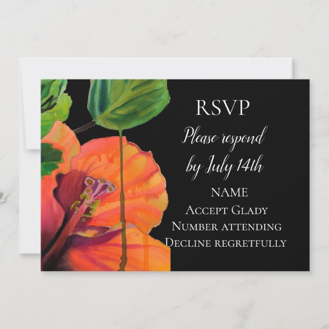 Invitation RSVP de mariage fleur d'hibiscus tropical aquarell (Devant)