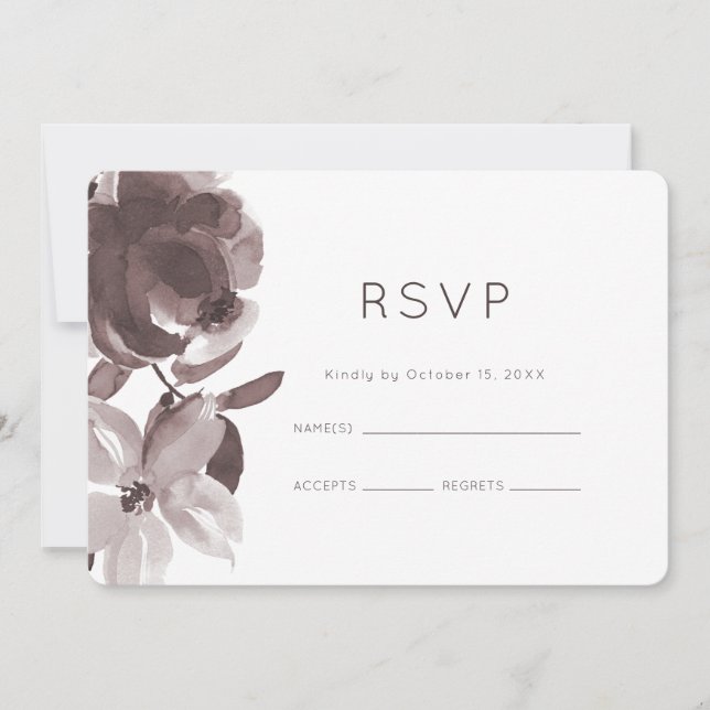 Invitation RSVP de mariage floral prune élégant (Devant)