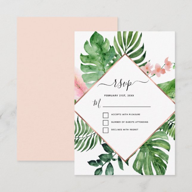 Invitation RSVP de mariage géométrique à l'aquarelle de palmi (Devant / Derrière)