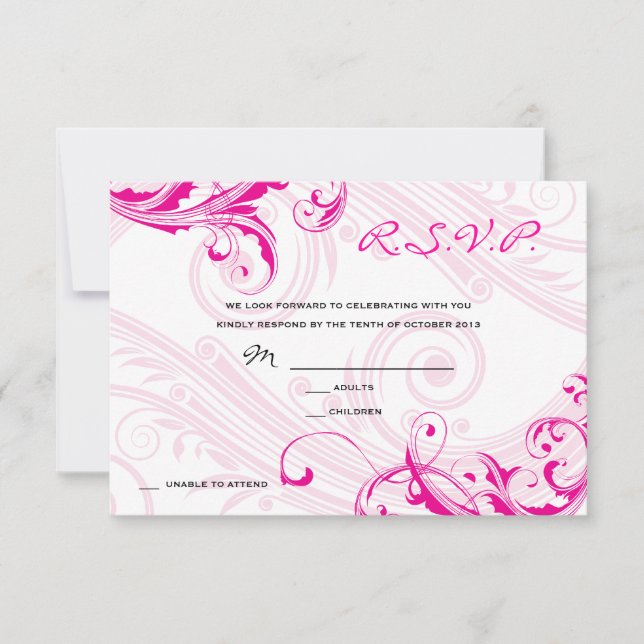 Invitation RSVP de mariage Magenta Classique Scroll Fleurir (Devant)