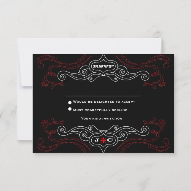 Invitation RSVP de mariage Rock 'n' Roll rouge et noir (Devant)