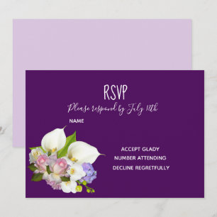 Invitation RSVP de mariage thème floral pastel et violet