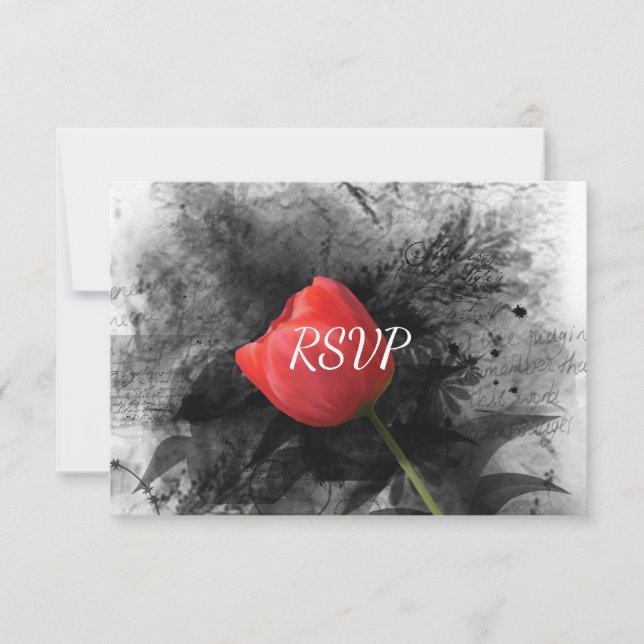 Invitation RSVP de réception de mariage Red Tulip (Devant)
