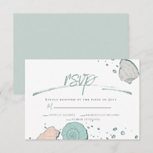 Invitation RSVP Décontracté Beach Seashells Coral et Turquo