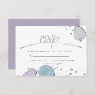 Invitation RSVP Décontracté Beach Seashells Lilac Dusty Blu