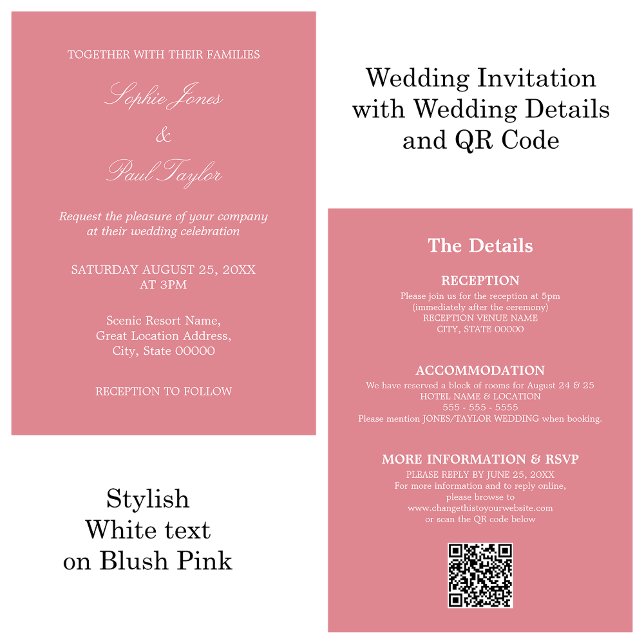Invitation RSVP du code QR du Mariage rose vif (Créateur téléchargé)