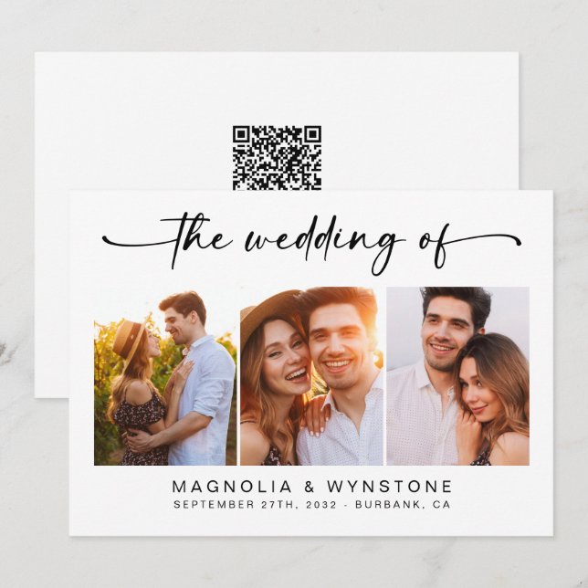 Invitation RSVP du code QR | Modern Trois Mariage photo (Devant / Derrière)