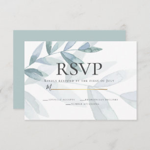 Invitation RSVP   Dusty Blue Watercolor Eucalyptus Feuilles