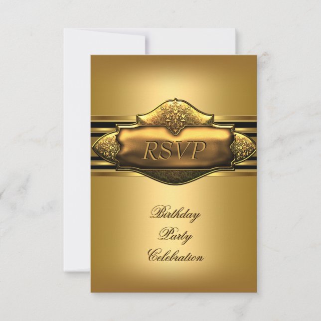 Invitation RSVP Elegant Gold Hommes de fête d'anniversaire (Devant)