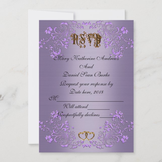 Invitation RSVP élégant mariage satin violet (Devant)