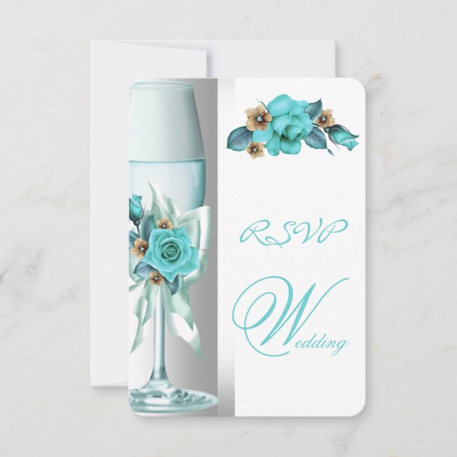 Invitation RSVP Elegant Mariage Turquoise Blanc Beige Rose (Devant)