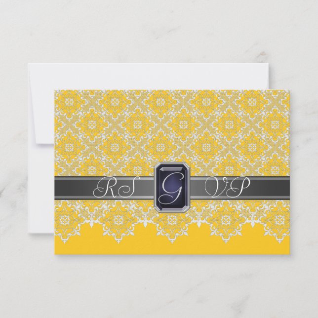 Invitation RSVP en dentelle noire et jaune (Devant)