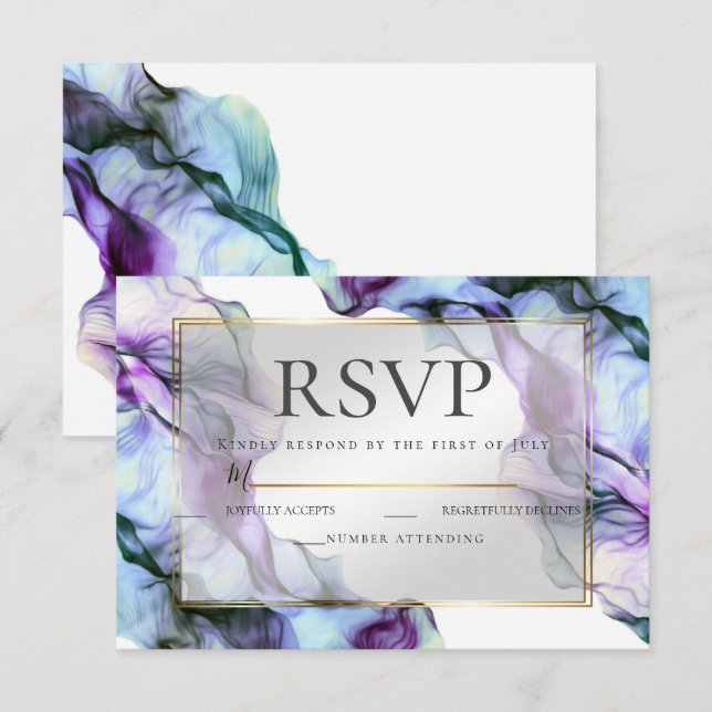 Invitation RSVP | Encre Turquoise Abstraite Ultra Violet Indi (Devant / Derrière)