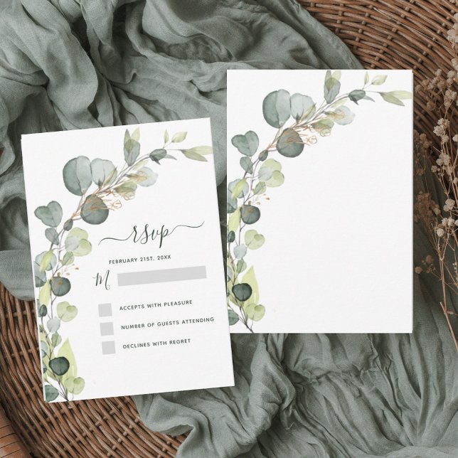 Invitation RSVP Eucalyptus Verdure Succulente Élégante (Créateur téléchargé)