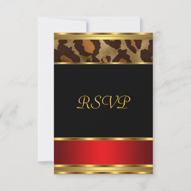 Invitation RSVP Fête d'anniversaire Gold Black Red Léopard (Devant)