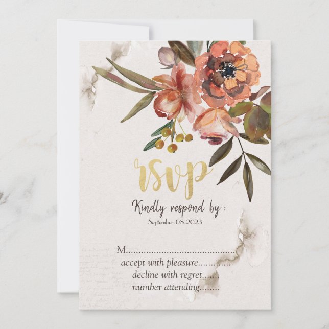 Invitation RSVP Fleurs d'automne aquarelle (Devant)