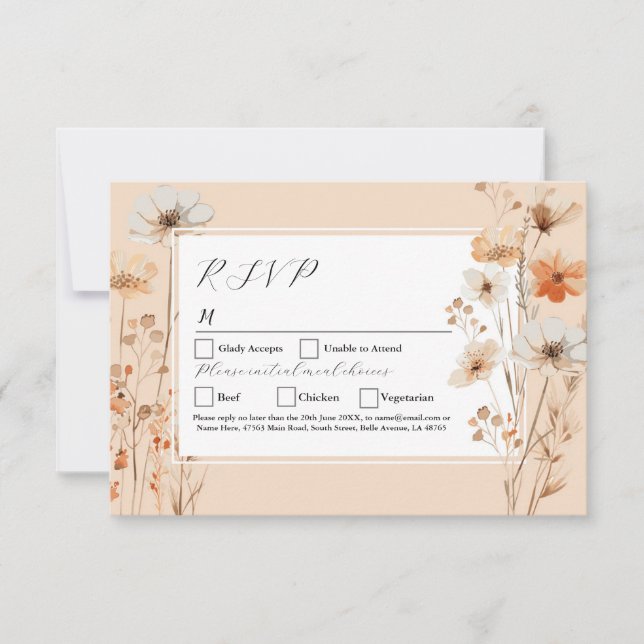 Invitation RSVP Fleurs de mariage Boho Florals Bohomian (Devant)